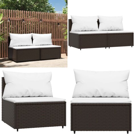 Divani Centrali da Giardino con Cuscini 2pz Polyrattan Marrone - Poltrona da giardino - Rattan