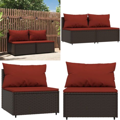 Divani Centrali da Giardino con Cuscini 2pz Polyrattan Marrone - Poltrone centrali - Rattan