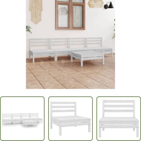 Divani da esterno -  Set Divani da Giardino 5 pz Bianco in Legno Massello di Pino