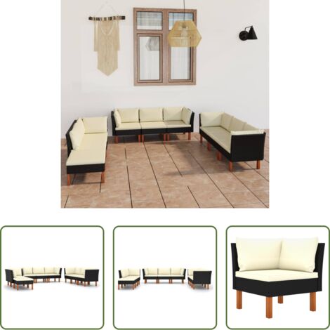 Divani da esterno -  Set Divani da Giardino 9 pz con Cuscini in Polyrattan Nero