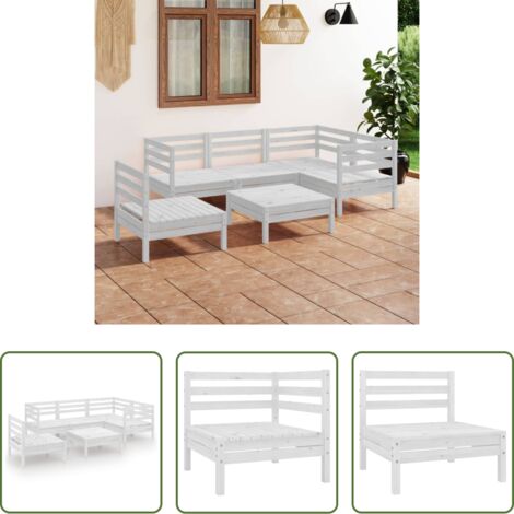 Divani da esterno -  Set Salotto da Giardino 6 pz in Legno Massello di Pino Bianco
