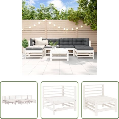 Divani da esterno -  Set Salotto da Giardino 7 pz Bianco in Legno Massello di Pino