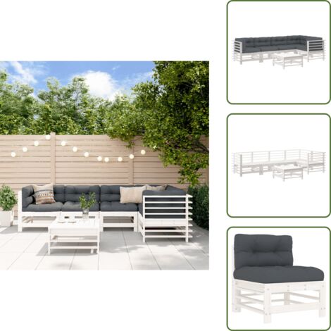 Divani da esterno - vidaXL Set Divani da Giardino 6pz con Cuscini in Legno Massello Bianco - Mobili da giardino