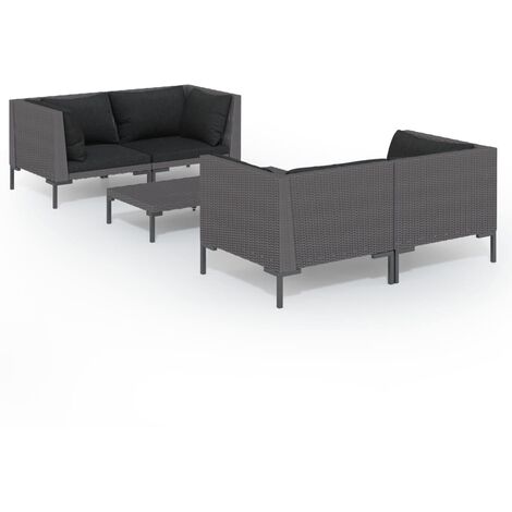 Divani da Giardino 5 pz con Cuscini in Polyrattan Grigio Scuro vidaXL