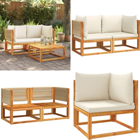 Divani da Giardino Angolari con Cuscini 2 pz in Legno di Acacia e Corda - Cuscini per divano - Divano in legno acacia