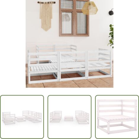 Divani da giardino -  Set Divani da Giardino 6 pz Bianco in Legno Massello di Pino