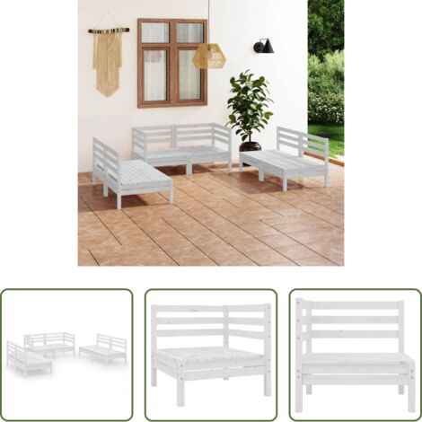 Divani da giardino -  Set Divani da Giardino 6 pz Bianco in Legno Massello di Pino