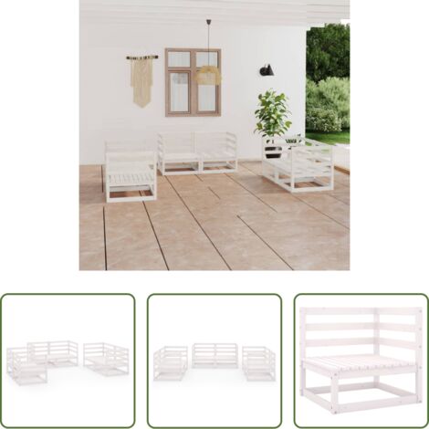 Divani da giardino -  Set Divani da Giardino 6 pz Bianco in Legno Massello di Pino