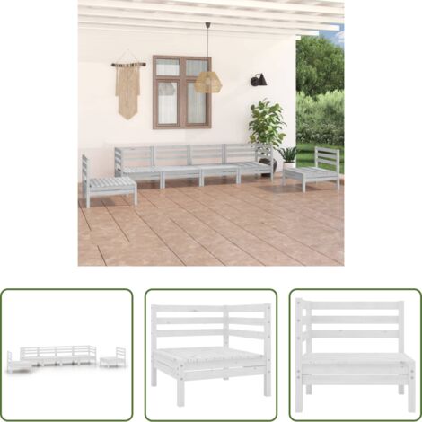 Divani da giardino -  Set Divani da Giardino 6 pz Bianco in Legno Massello di Pino