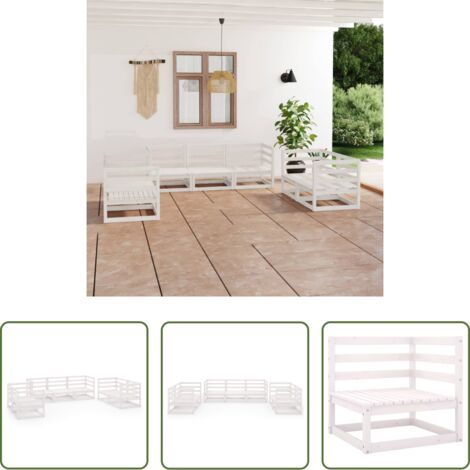Divani da giardino -  Set Divani da Giardino 7 pz Bianco in Legno Massello di Pino