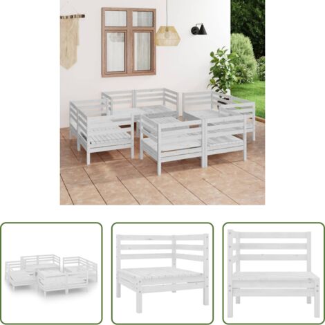 Divani da giardino -  Set Divani da Giardino 9 pz Bianco in Legno Massello di Pino