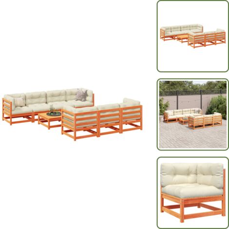 Divani da patio - vidaXL Set Divani Giardino 8 pz con Cuscini Marrone Cera Massello Pino - Sedute angolari
