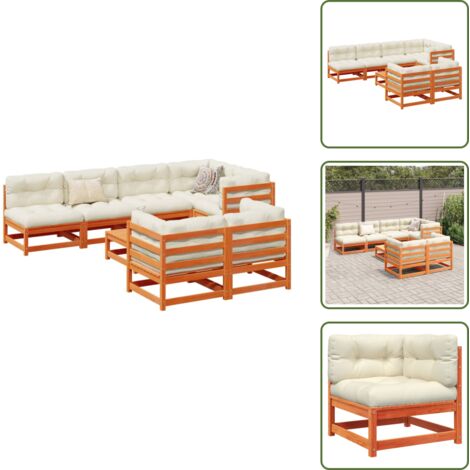 Divani da patio - vidaXL Set Divani Giardino 8 pz con Cuscini Marrone Cera Massello Pino - Sedute angolari