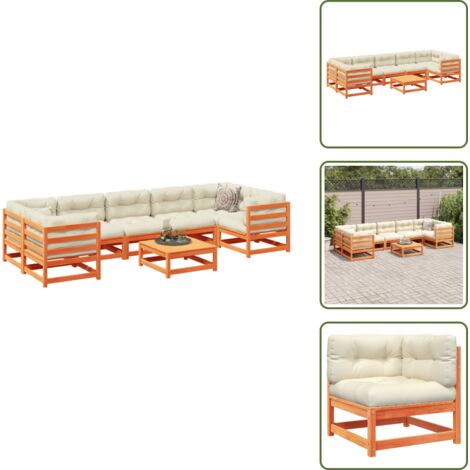 Divani da patio - vidaXL Set Divani Giardino 8 pz con Cuscini Marrone Cera Massello Pino - Sedute angolari