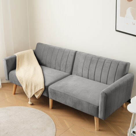 Divani dritti 178x75x68cm Divani letti 2 in 1, 2 posti, moderno, gambe in rovere, soggiorno / appartamento, grigio scuro
