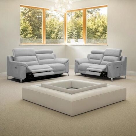 Divani Egeo 3 posti con 2 recliner elettrici in tessuto Munich 38 grigio