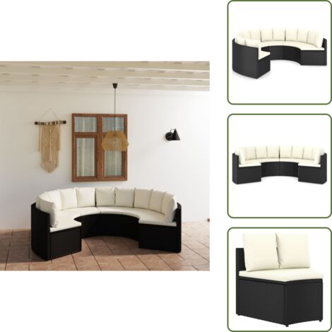 Divani esterni - vidaXL Set Divani da Giardino 6 pz con Cuscini in Polyrattan Nero - Divani a ventaglio
