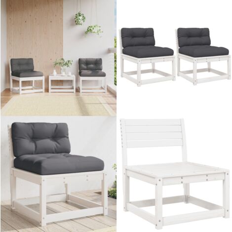 Divani Giardino con Cuscini 2pz Legno Massello di Pino Bianco - Divano in legno - Cuscini da giardino