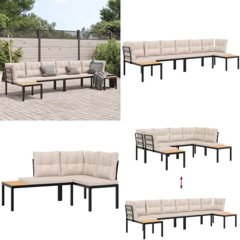 Divani Giardino con Cuscini 4pz Neri Acciaio Verniciato Polvere - Panca da giardino - Cuscini da seduta