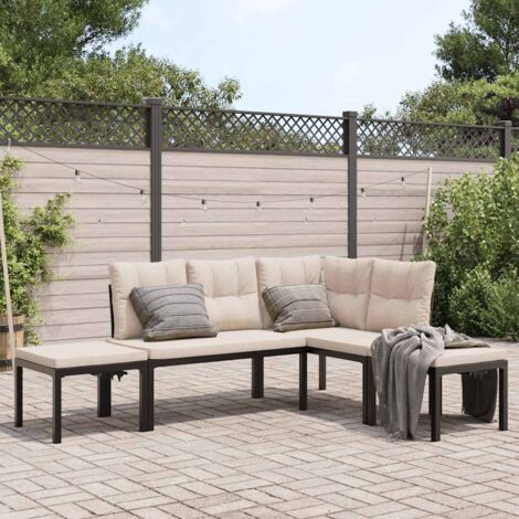 Divani Giardino con Cuscini 4pz Neri Acciaio Verniciato Polvere vidaXL