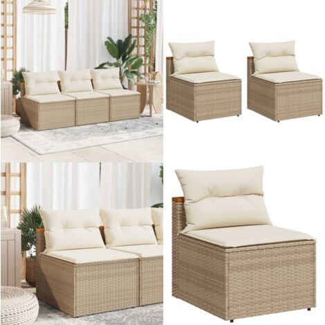 Divani Giardino Senza Braccioli con Cuscini 2 Beige Polyrattan - Divano senza braccioli - Cuscini per divano