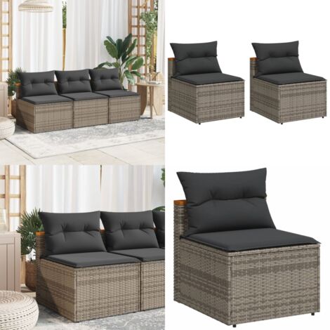 Divani Giardino Senza Braccioli con Cuscini 2 Grigi Polyrattan - Divano senza braccioli - Cuscino da seduta