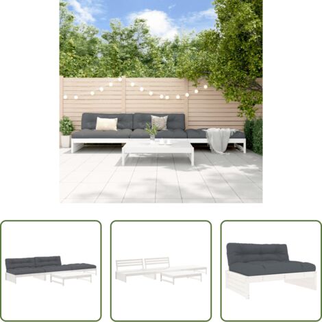 Divani in legno -  Set Divani da Giardino 4pz con Cuscini in Legno Massello Bianco