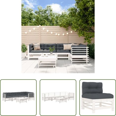 Divani in legno -  Set Divani da Giardino 6pz con Cuscini in Legno Massello Bianco