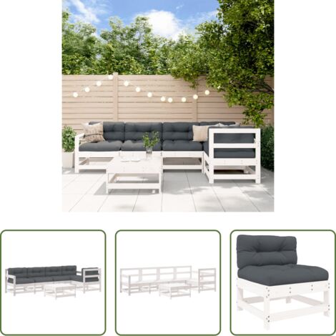 Divani in legno -  Set Divani da Giardino 6pz con Cuscini in Legno Massello Bianco