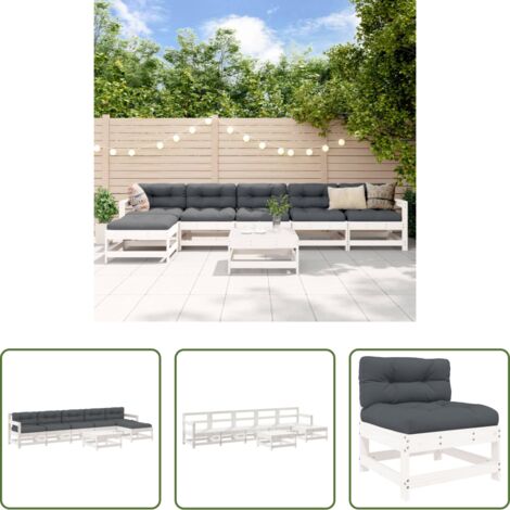 Divani in legno -  Set Divani da Giardino 7pz con Cuscini in Legno Massello Bianco