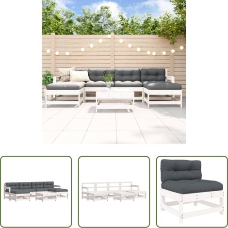 Divani in legno -  Set Divani da Giardino 7pz con Cuscini in Legno Massello Bianco