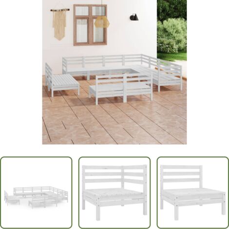Divani in legno -  Set Salotto da Giardino 11 pz in Legno Massello di Pino Bianco