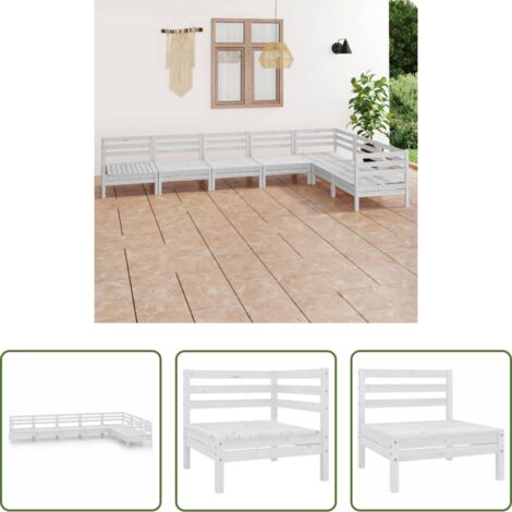 Divani in legno -  Set Salotto da Giardino 7 pz in Legno Massello di Pino Bianco