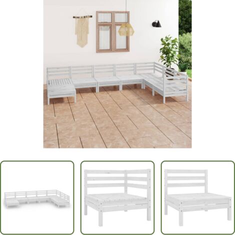 Divani in legno -  Set Salotto da Giardino 8 pz in Legno Massello di Pino Bianco