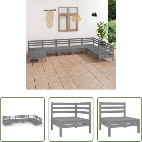 Divani in legno -  Set Salotto da Giardino 8 pz in Legno Massello di Pino Grigio