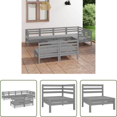 Divani in legno -  Set Salotto da Giardino 8 pz in Legno Massello di Pino Grigio