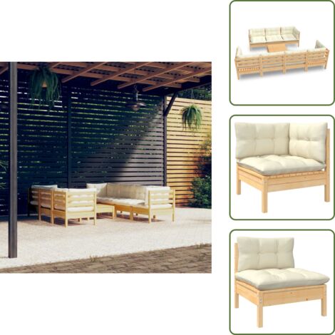 Divani in legno - vidaXL Set Divani da Giardino 8 pz con Cuscini Crema in Massello di Pino - Cuscini da giardino