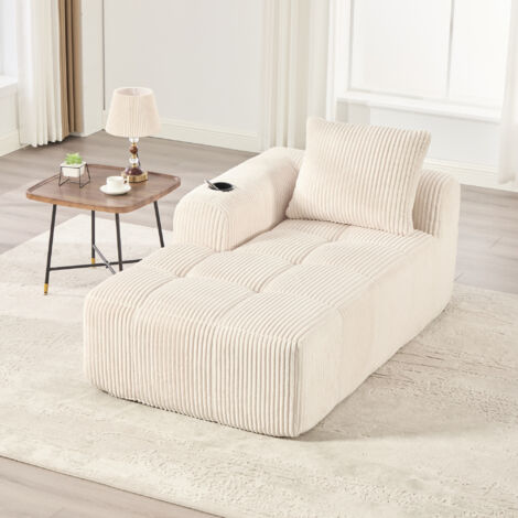 Divano 158x93x61 cm, 1 Posti, con Tasche e Portabicchieri, Divano Pratico e Comodo, Velluto a Coste Beige, per la Casa