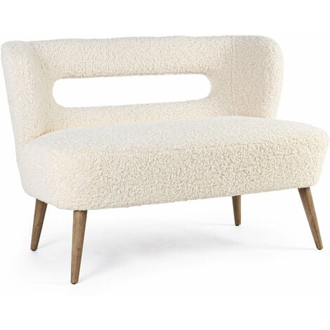 Divano 2 Posti 115x68x78 cm in Legno e Poliestere Effetto Lana Cortina