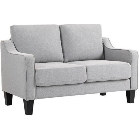 Divano 2 Posti 136x77x86 cm Salvaspazio in Tessuto Effetto Lino Grigio Chiaro