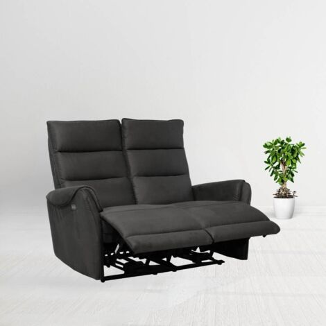Divano 2 posti 2 recliner elettrici effetto nabuk Thun colore grigio