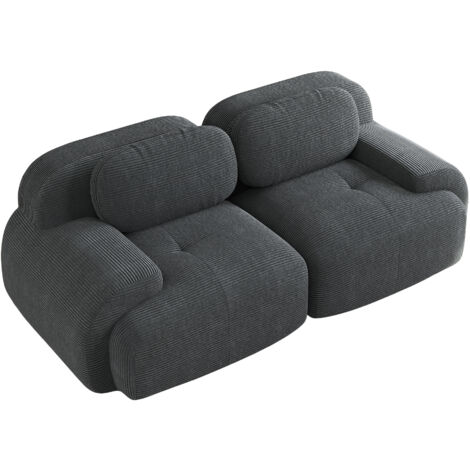 Divano 2 Posti 208x103x75 cm, Modulare con Braccioli Curvi, Base Stabile e Tessuto Elasticizzato, in Velluto a Coste,Grigio