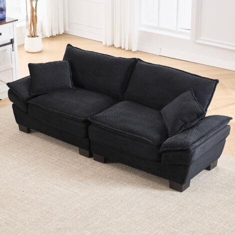 Divano 2 posti, 224x81x81 cm, poltrona con cuscini, velluto, nero