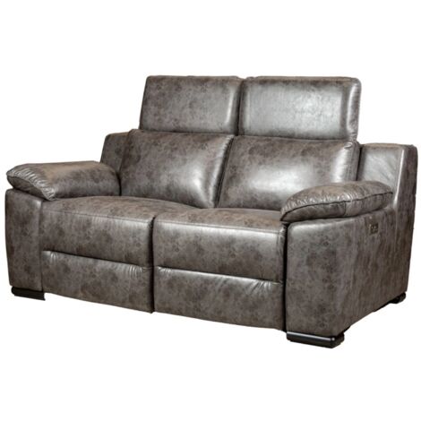 divano 2 posti bellahome "giulia" con sistema relax, in ecopelle effetto invecchiato grigio 170x106x85 cm