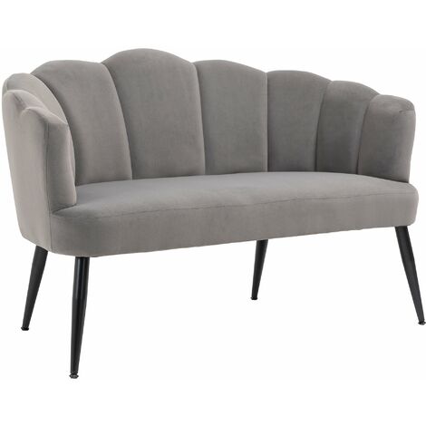 Divano 2 Posti con Gambe in Metallo 132x66x80 cm in Tessuto Vellutato Grigio