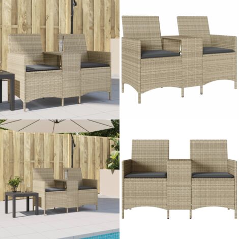 Divano 2 Posti con Tavolo e Cuscini Grigio Chiaro Polyrattan - Divano da esterno con tavolino - Divano da giardino con cuscini