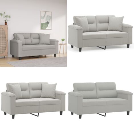 Divano 2 Posti Cuscini Grigio Chiaro 120 cm Tessuto Microfibra - Cuscini decorativi - Microfibra