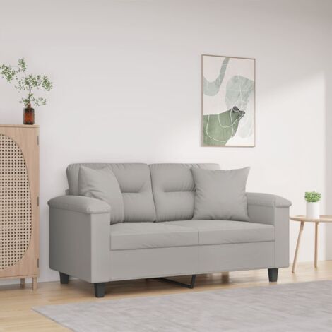 Divano 2 Posti Cuscini Grigio Chiaro 120 cm Tessuto Microfibra vidaXL