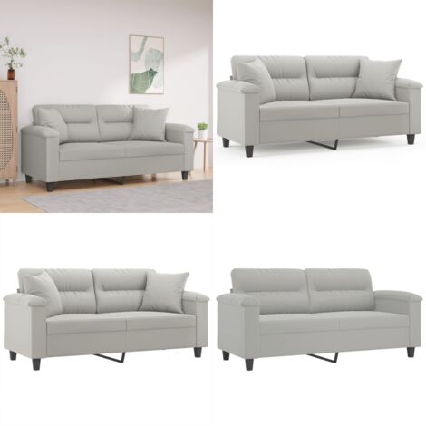 Divano 2 Posti Cuscini Grigio Chiaro 140 cm Tessuto Microfibra - Cuscini decorativi - Microfibra