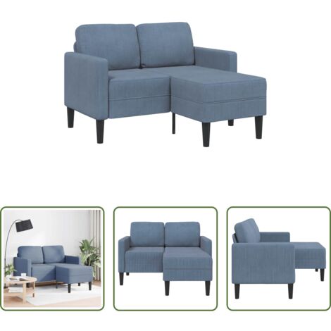 Divano 2 posti -  Divano 2 Posti con Chaise longue a L Blu 125 cm in Lino